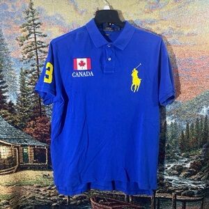 Ralph Lauren Men's Blue Polo Shirt with Canada Patch